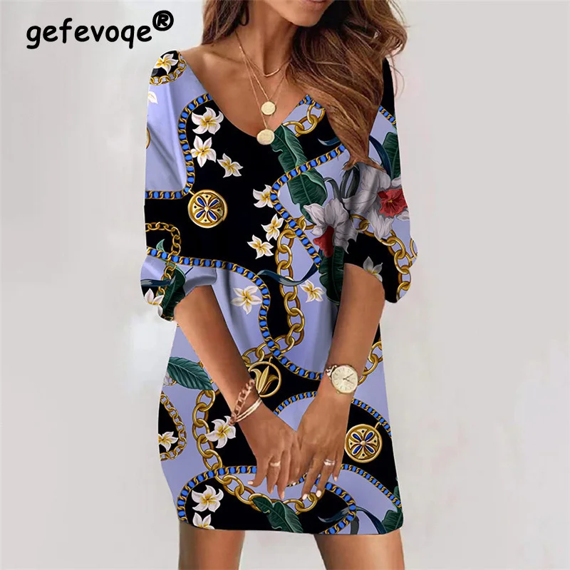 

Женское платье с принтом, V-образным вырезом и полурукавом