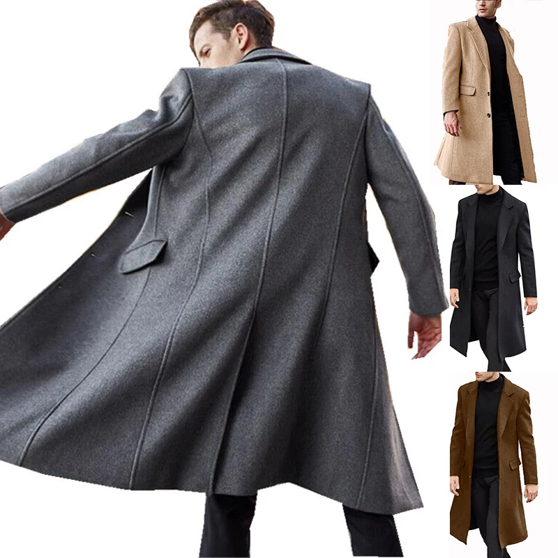 

Men's Windbreaker Coat Long Lapel Collar Coat Single Breasted Coat Overcoat Long Jacket Cardigan Outwear Trench Wool Coat Formal