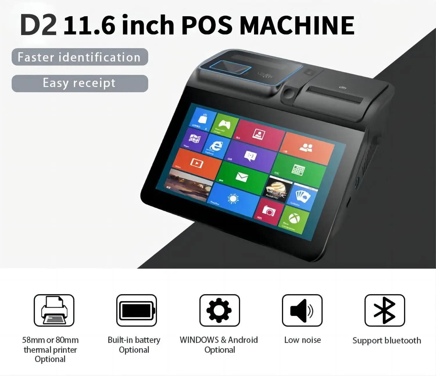 

11.6 Inch Desktop Windows POS D2 Mini Cash Register 58mm 80mm Printer 4+64GB 4G WIFI BT LAN 2D Scanner NFC RFID Reader Payment