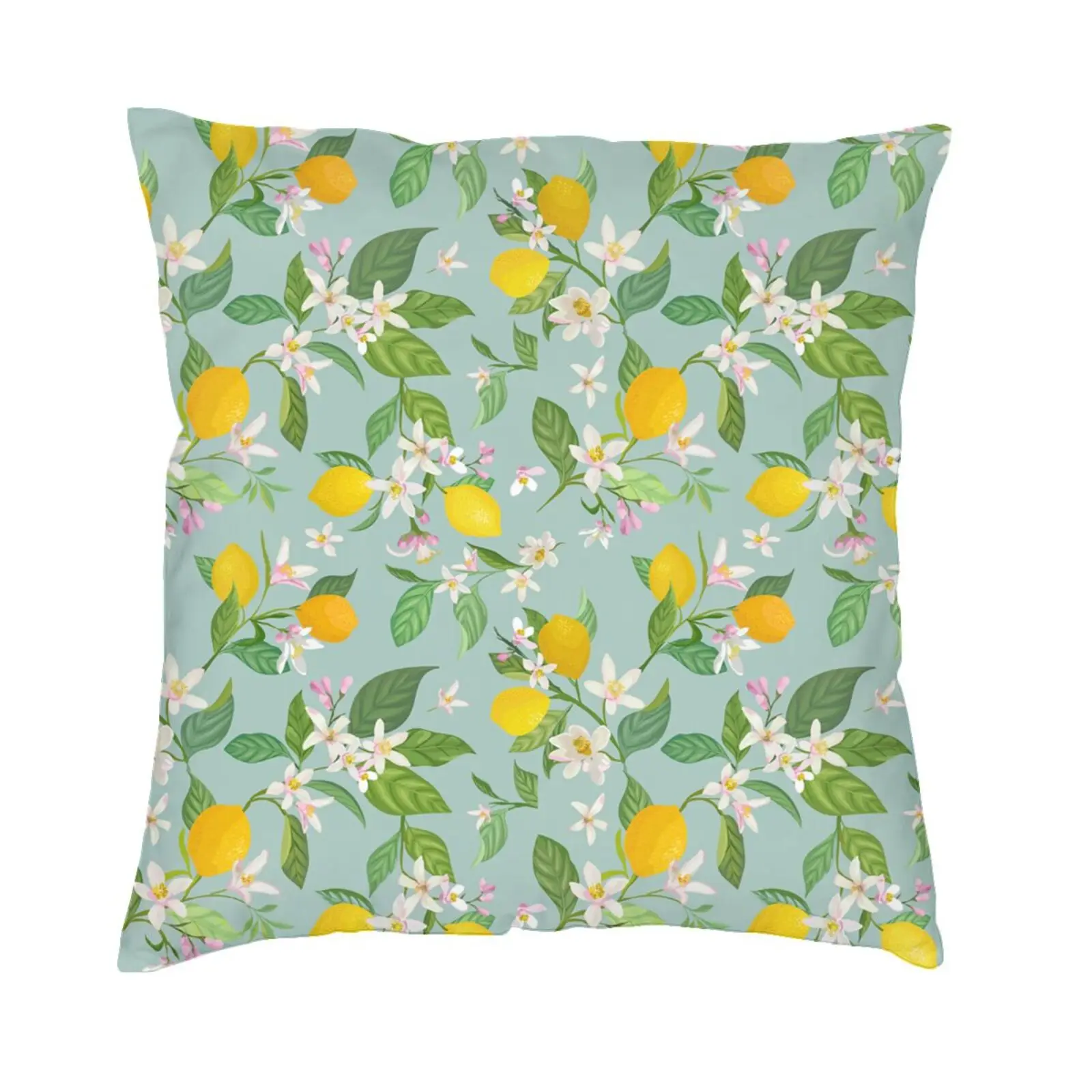 

2022 Popular Cyan Lemon Flower Square Micro Fleece Pillowcase Hidden Zipper Bed Sofa Living Room Car Office 18x18 Inc