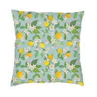 2022 popular cyan lemon flower square micro fleece pillowcase hidden zipper bed sofa living room car office 18x18 inc