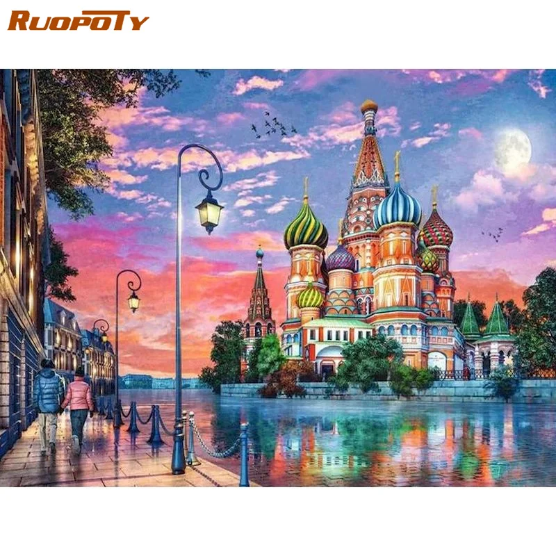 

RUOPOTY 60x75cm Painting by numbers City Landscape Crafts Picture Paint Castle DIY Coloring by numbers Artwork Home decor