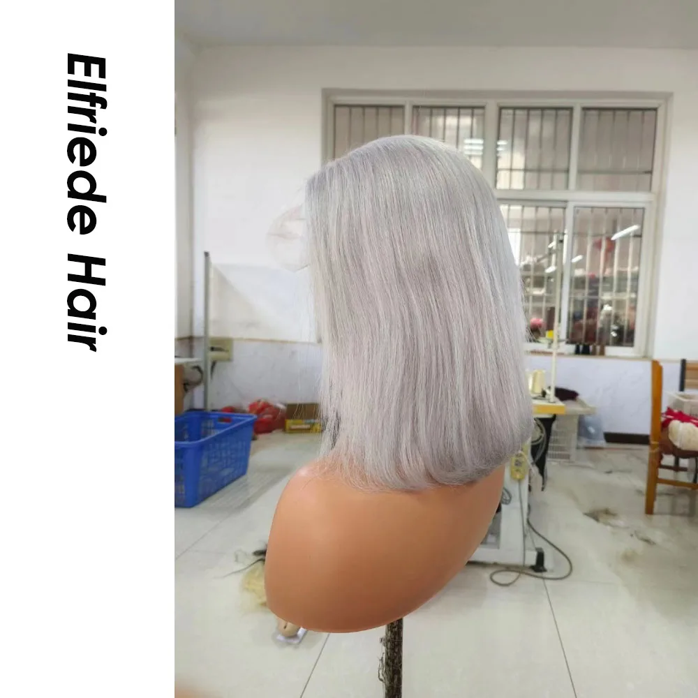 Elfriede # светильник серые короткие парики боб из человеческих волос на сетке