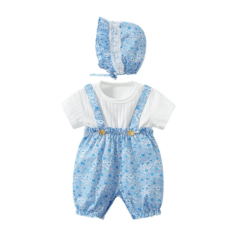 

2022 Детский комбинезон из искусственного двух частей хлопка с цветочным рисунком в пасторальном стиле, милый короткий комбинезон для новоро...