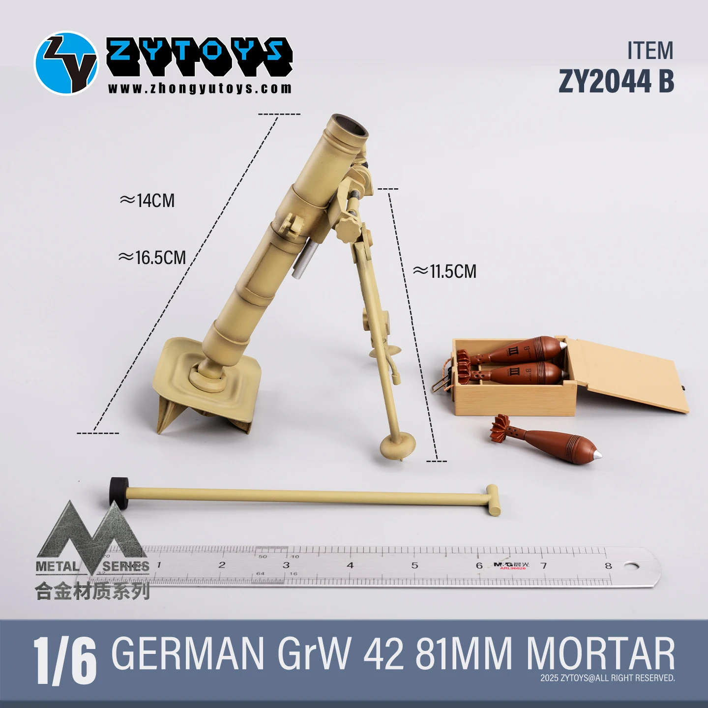 Фото Металлическая 81-мм мортира GrW 42 немецкой армии ZYTOYS в масштабе 1/6 для 12-дюймовых фигурок солдат, военные аксессуары, в наличии №2