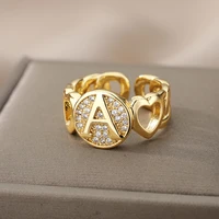 a z letter zircon rings for women open adjustable stainless steel heart initial ring couple wedding aesthetic jewelry anillos