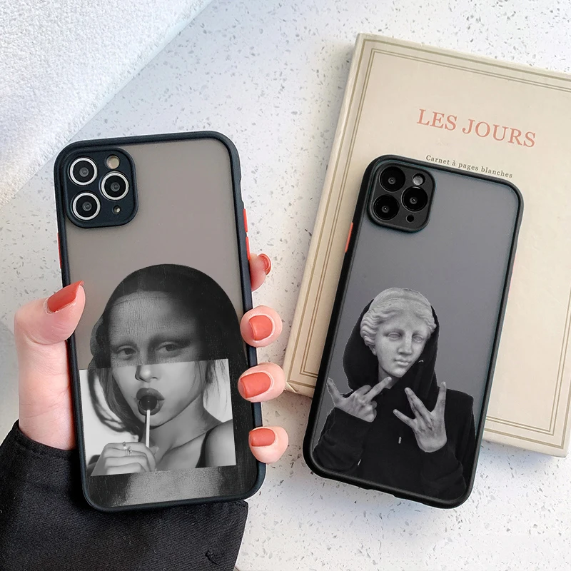 

Cartoon Art Aesthetic David Mona Lisa Phone Case For iPhone SE2020 7 8 14 Plus 14 13 12 11 Pro Max XS X XR Shockproof Back Cover