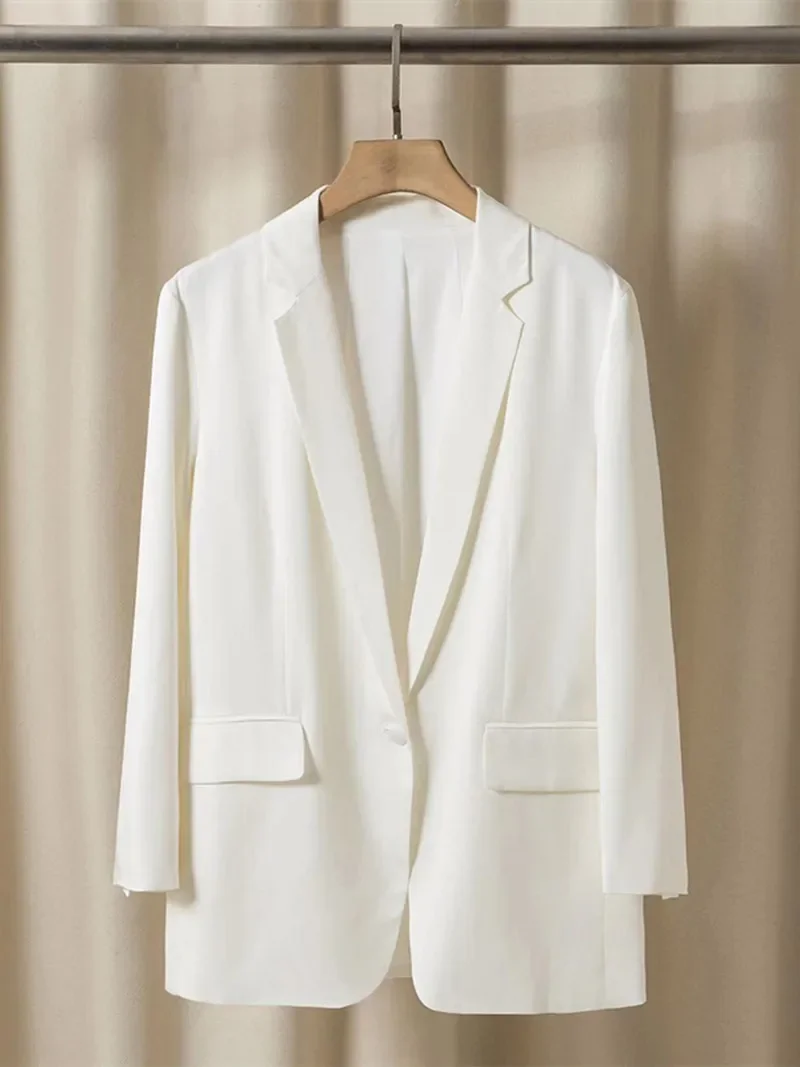 

Women's Straight Blazer Single Button OL Autumn New 100% Silk Long Sleeve Coat