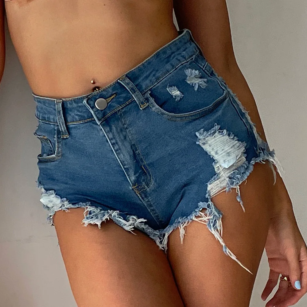new women denim shorts sexy ripped hole high waist loose tassel mini short jeans summer push up hotpants streetwear