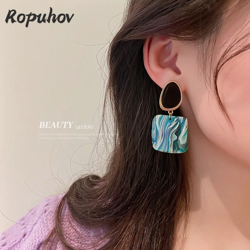 

Новинка 2022 года, женские серебряные серьги ROPUHOV в европейском и американском стиле с увеличенными акриловыми масляными капельками, атмосфе...