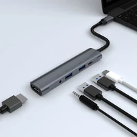 5 in 1 usb c hub for laptop adapter hdmi 4k pd charge 5 port docking station with 3 5mm aux pc computer notebook type c splitter