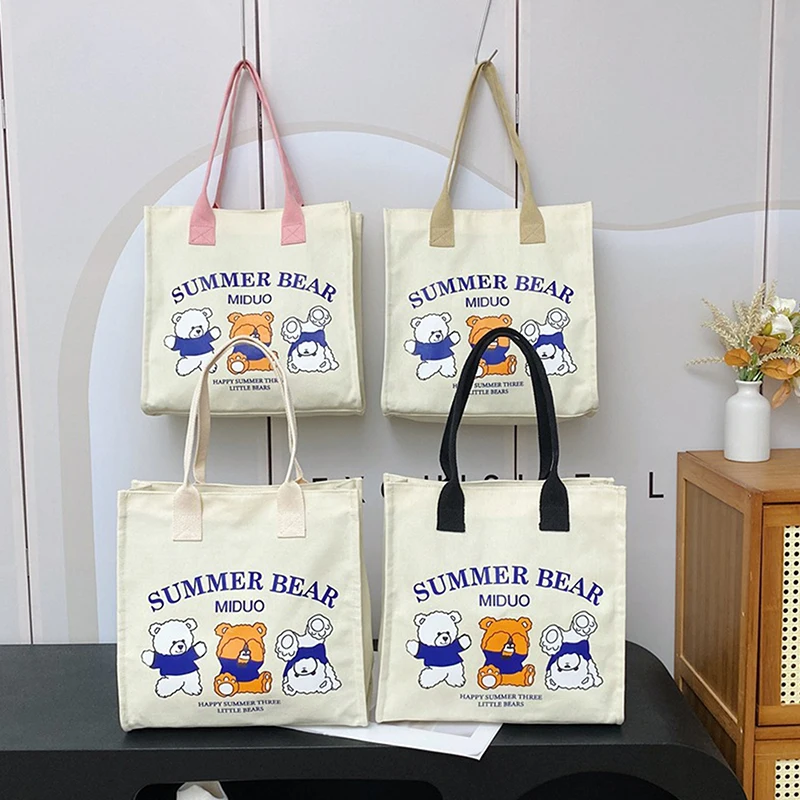 Милая сумка с принтом три маленьких медвежонка большая вместительная холщовая