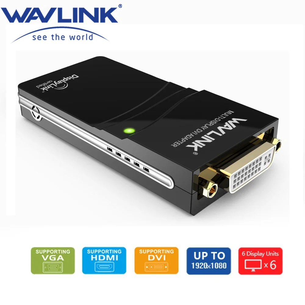 Wavlink USB 2.0 to DVI/VGA/HDMI Video Graphics Display Adapter (HDTV CRT LCD Projector) Displaylink Supports Windows 10/8.1/8/7