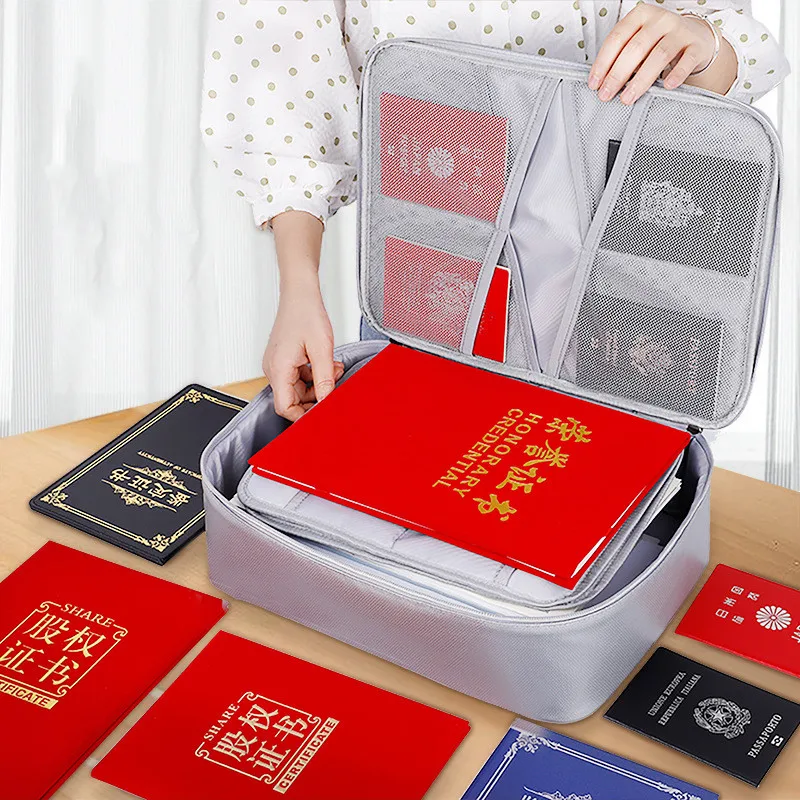 Men Travel Fireproof Briefcase Large Capacity Document Storage Bag Waterproof IPad Passport Pouch Office Business Organize Tote