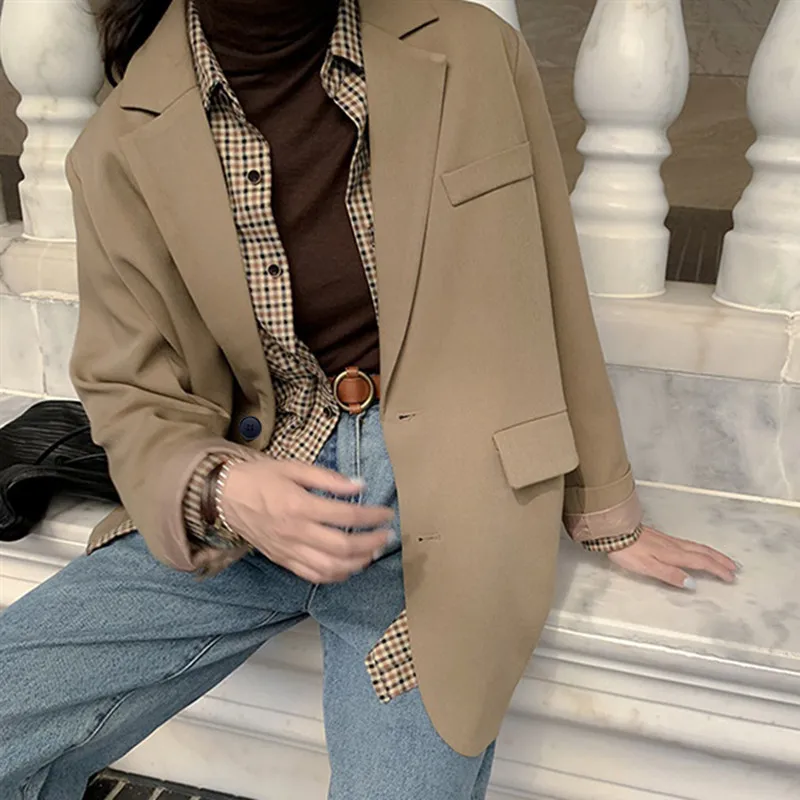 Jackets and Blazers Suit for Women Spring 2022 Loose Casual Khaki Black Office Blazer Jacket Female Oversize Women's Office Suit