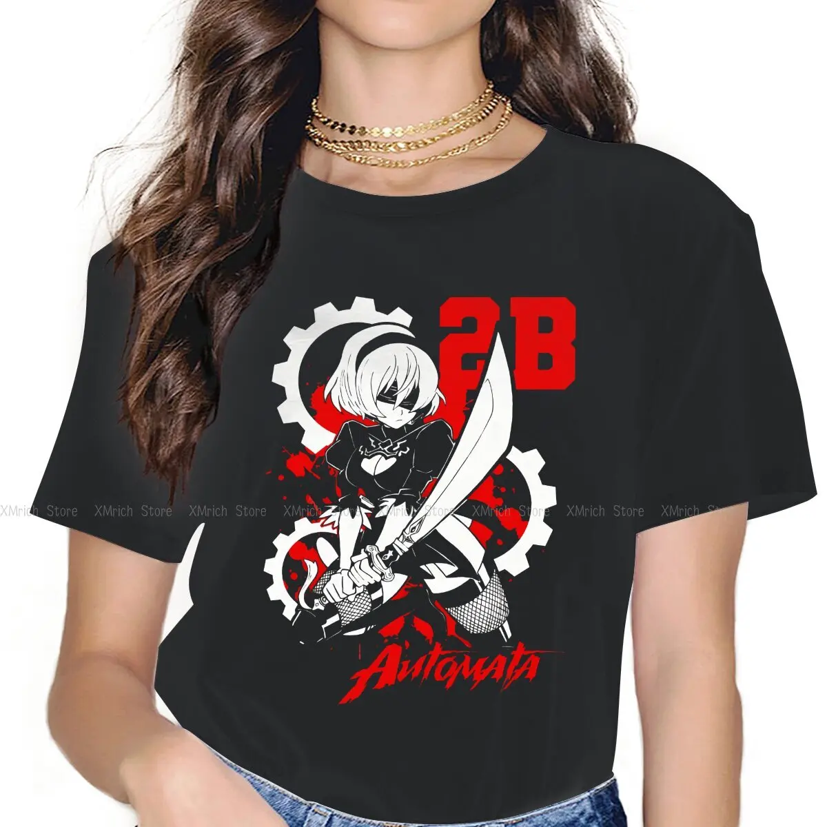 Automata 2B Women's T Shirts Nier Popola Game Fashion Tee Shirt Short Sleeve O Neck T-Shirts Pure Cotton Summer Clothing