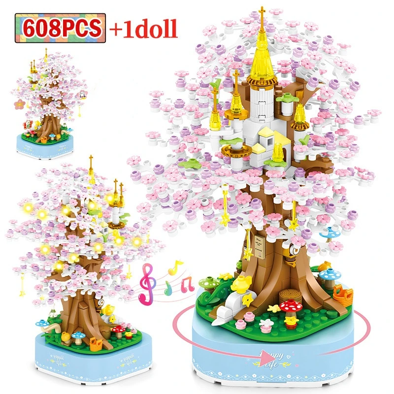 

Вишневый цвет, музыкальная шкатулка, строительные блоки, мелкие частицы, собранная игрушка, подарок девочке на день рождения, вращающиеся строительные блоки, музыкальная шкатулка