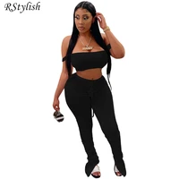 rstylish solid tracksuit casual two piece set women off shoulder crop top ruched bodycon trouser matching pants sets 2022 summer