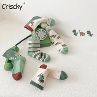 criscky 2022 autumn 5 pairslot cotton cartoon soft socks for boys girls korean stripes fall kids fashion short socks