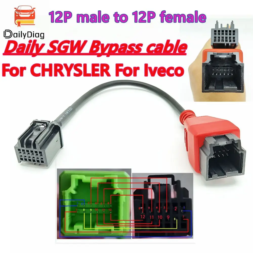 

OBD2 кабель для CHRYSLER для Iveco Daily SGW, обходной кабель 12P «папа» на 12P «мама», универсальный адаптерный кабель