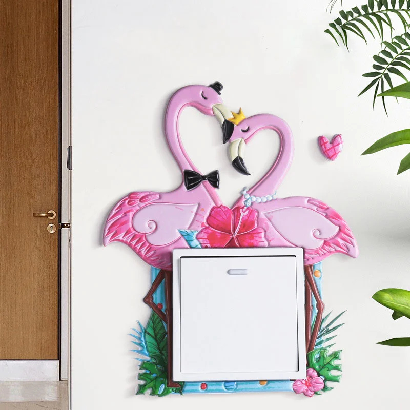 

New Animal Unicorn Flamingo Cover Cartoon Room Decor 3D Wall Silicone on-off Switch Luminous Light Switch Outlet Wall Sticker