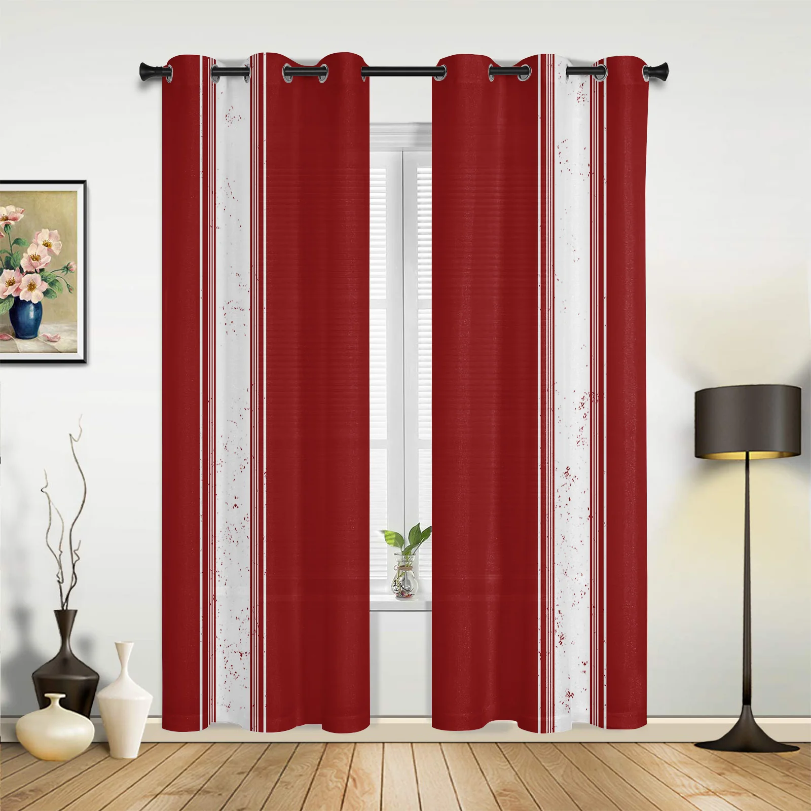 

Christmas Valentine Red Stripes Farm Window Curtains Bedroom Festival Made Finished Drapes Livingroom Window Treatments Curtains