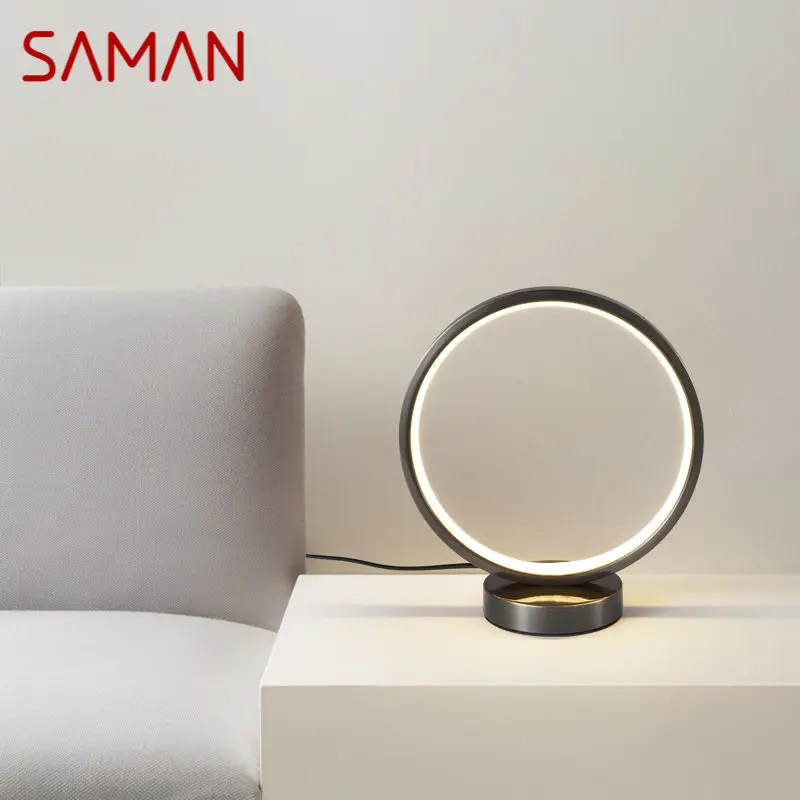 

SAMAN Modern Brass Table Lamp LED 3 Colors Black Desk Lighting Simple Creative Decor for Home Living Bedroom