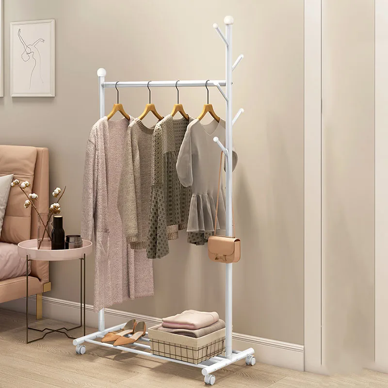 

Portable Standing Coat Rack Mobile White Floor Metal Hanger Clothes Storage Living Room Colgadores De Ropa Hallway Furniture