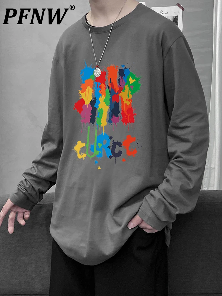 

Мужская хлопковая футболка с длинным рукавом, принтом и граффити