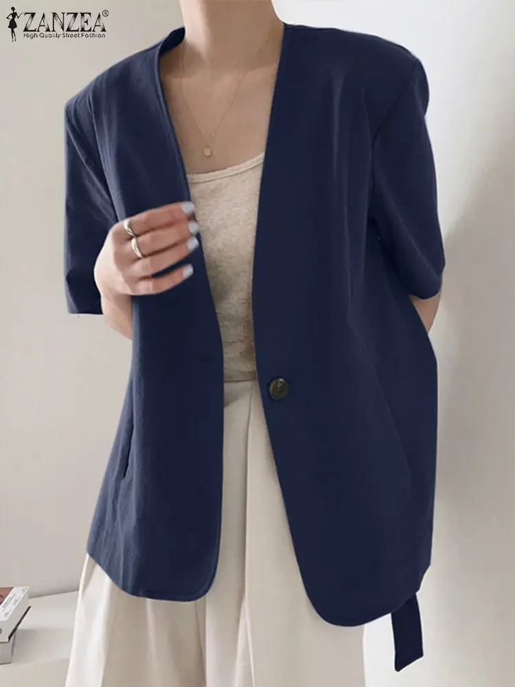 

ZANZEA Solid Summer Short Sleeve OL Women's Suits Wear Loose Tops 2022 New Fashion Blazer Woman Oversized Female Streetwears