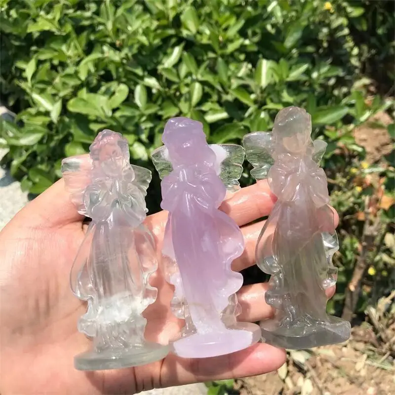 

1PC Natural Fluorite Angel Carved Figure Statue Home Decoration Ornament Crystal Reiki Healing Stone