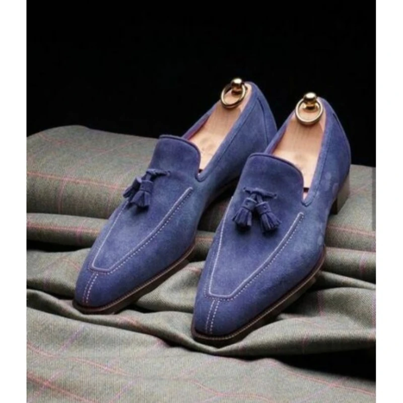 

Новинка, мужская обувь, высококачественные синие классические модные повседневные универсальные Лоферы ручной работы из искусственной за...