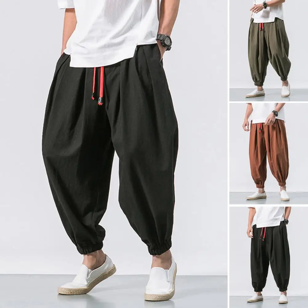 

Men Harem Pants Ankle-banded Men Summer Trousers Solid Color Elastic Waist Loose Deep Crotch Men Pants Men's Clothing For Daily
