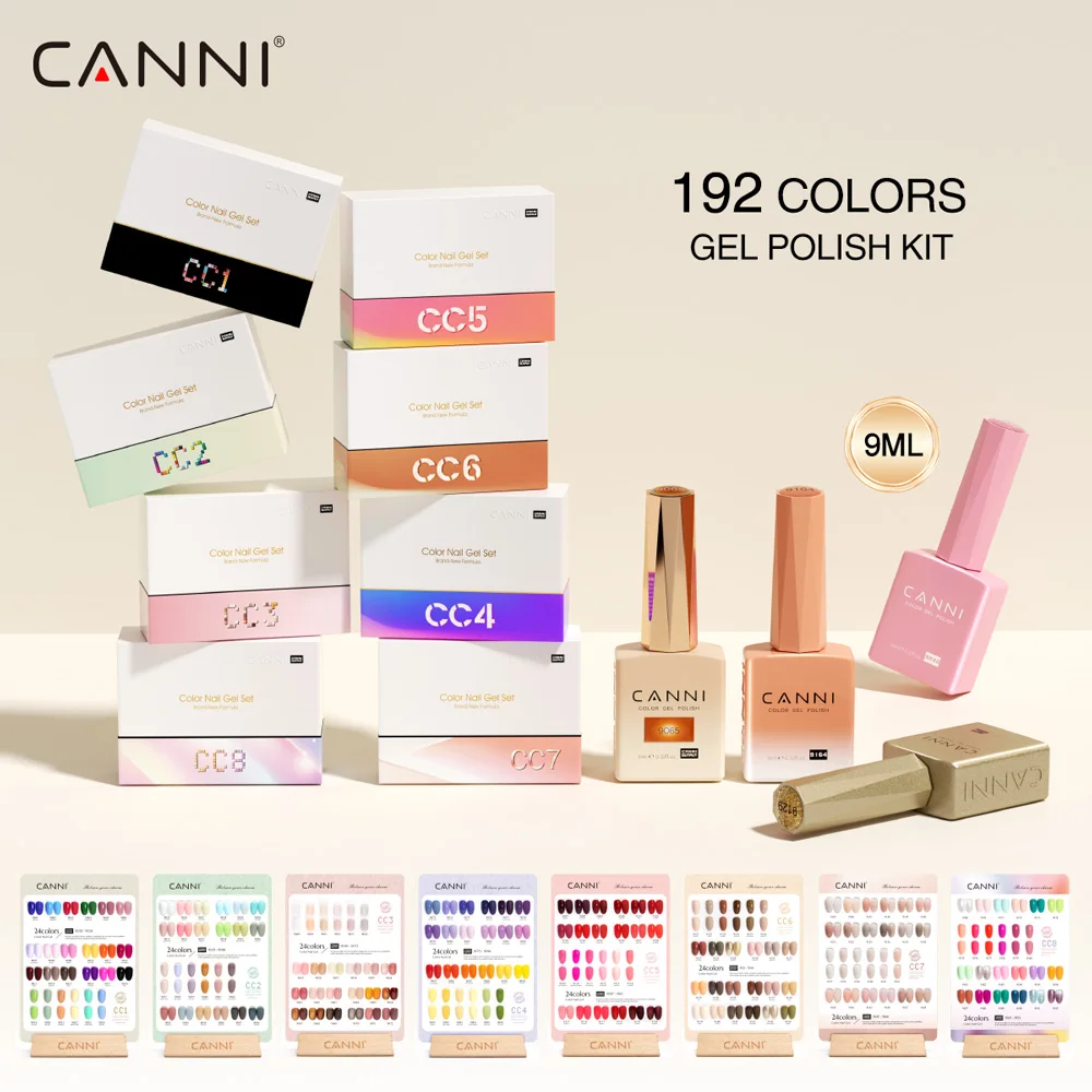 Фото Гель-лак для ногтей HEMA-FREE CANNI CC8 9 мл, высокопигментированный, с полным покрытием, летние цвета, смываемый, для УФ/LED маникюра, полный набор цветов №4
