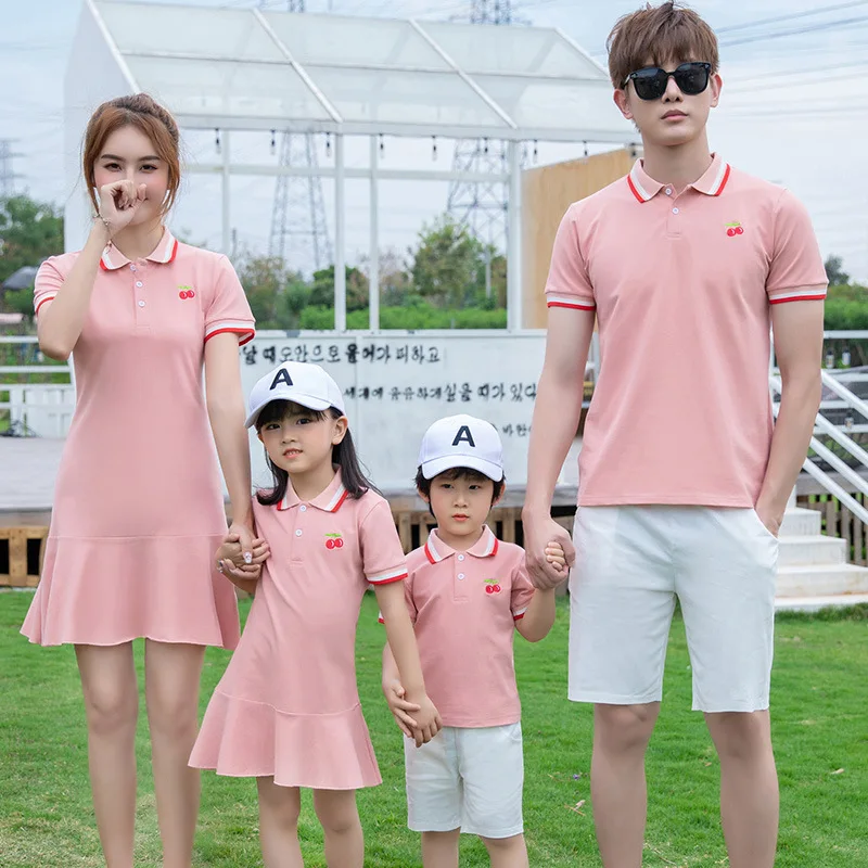 

Summer Family Clothes for Parents and Children Pink Clothing Dad and Son Matching Outfit Mommy and Me Dress Mom Daughter Dresses