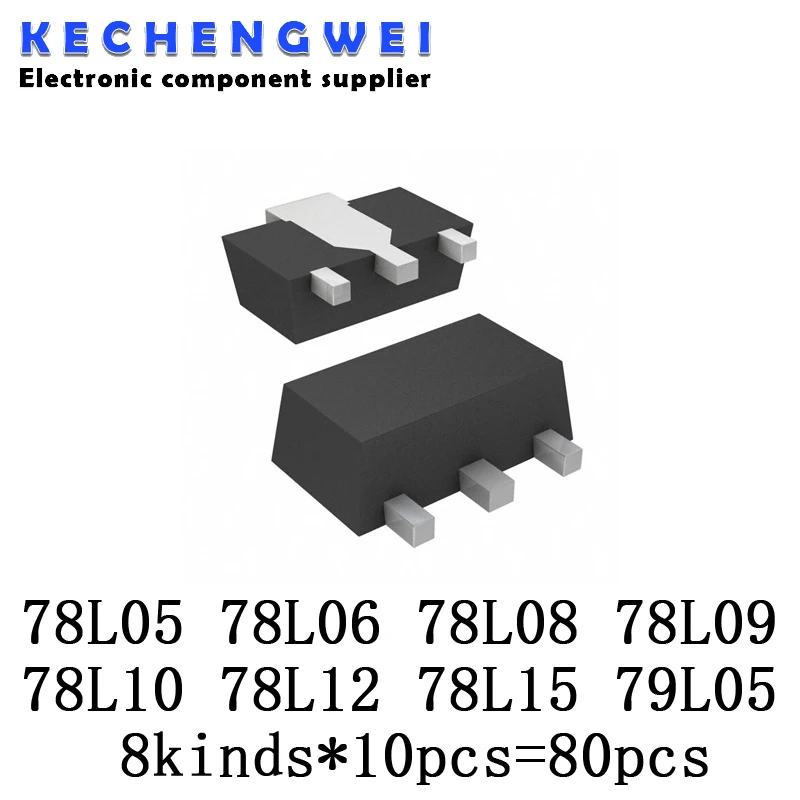 

SOT-89 SMD transistor Assorted KIT Total 8kinds*10pcs=80pcs contains 78L05 78L06 78L08 78L09 78L10 78L12 78L15 79L05