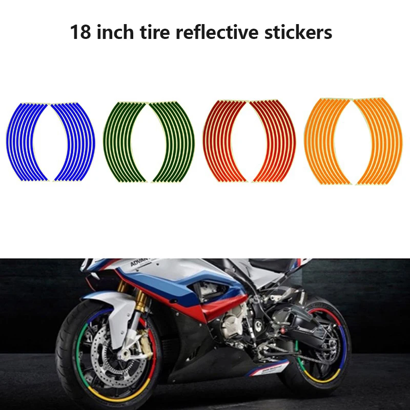 

18-дюймовые наклейки на колеса мотоцикла, наклейки на обод колеса, стикеры со стальными ободами, модифицированные светоотражающие наклейки на колеса