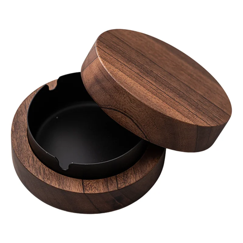 

Ashtrays Walnut Wood Ashtrays With Lid Covered Windproof Ashtray With Stainless Steel Liner Indoor Outdoor Ash Tray For Home