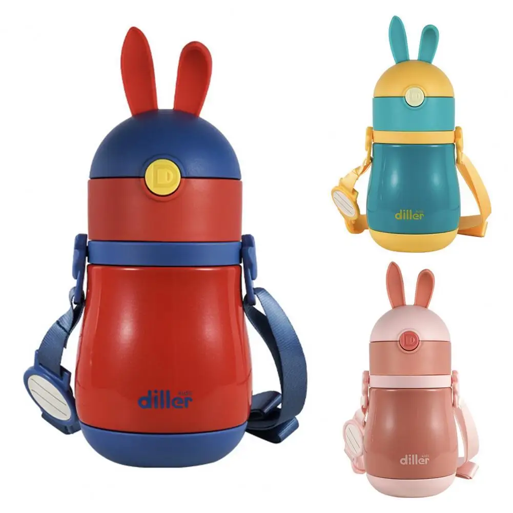 

Water Bottle Multifunctional Rabbit Design Stainless Steel Gravity Lightweight Ball Straw Baby Feeding Compact Cup for Boys