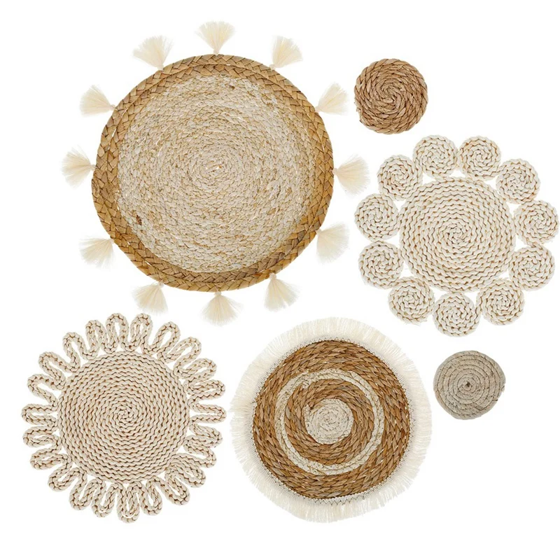 

6PCS Boho Wall Basket Decor Set Handmade Tassels Flower Wall Baskets Decor Sofa Bedside Decorations