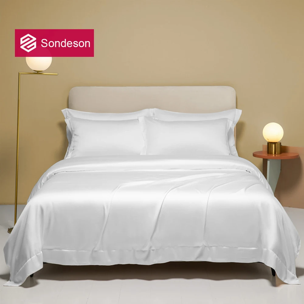 

Комплект постельного белья Sondeson из натурального 100% шелка, однотонный пододеяльник, подушка, простыня, пододеяльник для двуспальной кровати для глубокого сна