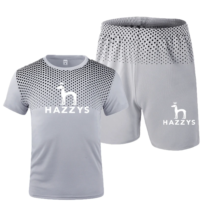 HAZZYS Summer Men's sportswear Jogging T-shirt 2-piece street Beach shorts + T-shirt mesh sports ball suit casual men's suit