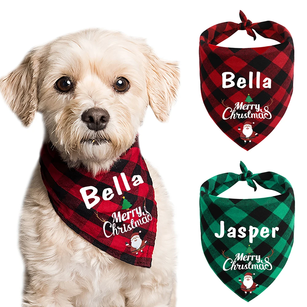 

Christmas Custom Dog Cat Bandana Collar Personalized Cotton Pet Bandanas Scarf Collars For Small Medium Dogs Accessories Clothes