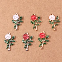 10pcslot cute enamel rose flower charms for jewelry making alloy flower charms pendants for diy earrings necklaces crafts gifts