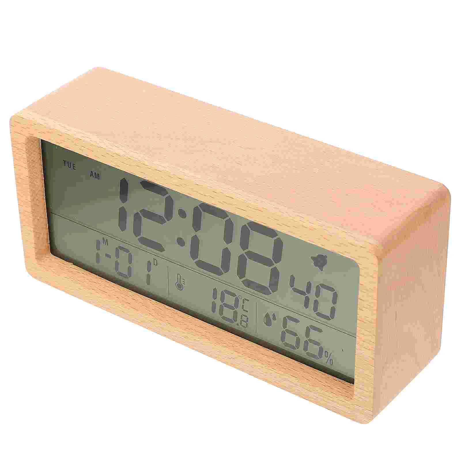 

Digital Calendar Alarm Clock Hanging Wall-mounted Digital Indoor LED Desktop Wood Electronic Wooden