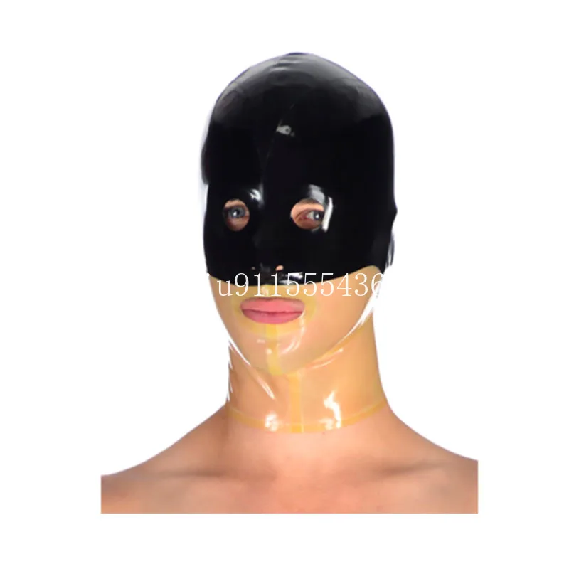 

Latex Rubber Mask Hood Black and Transparent with Back Zip for Cosplay Halloween Party Wear
