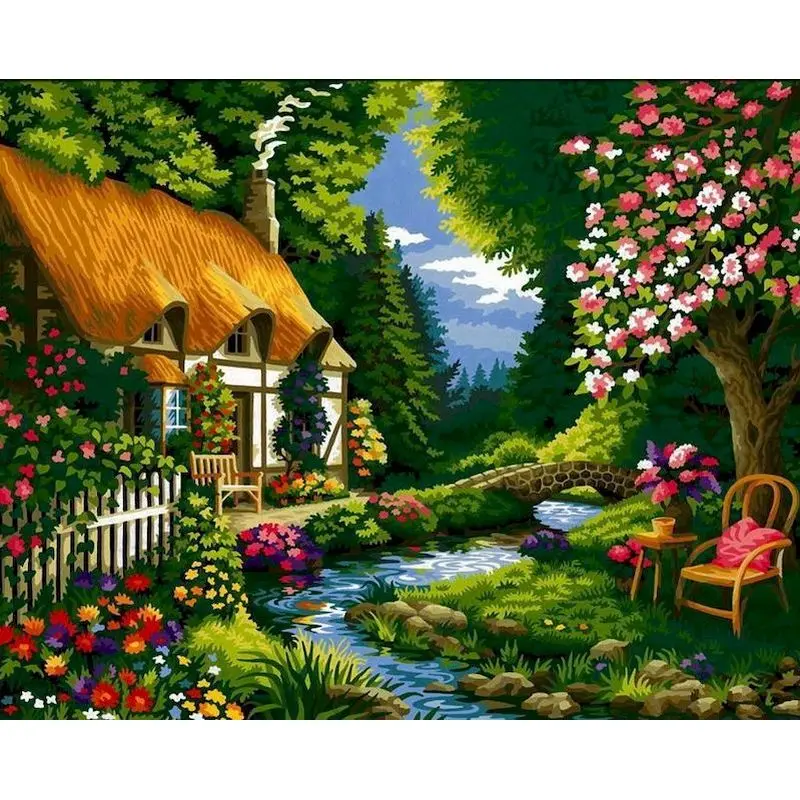 

GATYZTORY Full Round Square Diamond Painting Forest House Scenery Diamond Embroidery 5d Diamond Mosaic Modern Handicraft