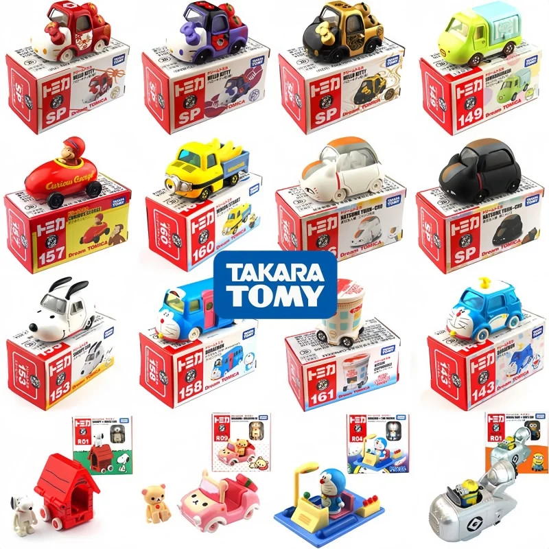 Фото Tomica Dream Cartoon Simulation Car Series Snoopy Minion Cap Игрушечная модель из сплава Симпатичный желтый автомобильный трек Набор игровых транспортных средств и моделей №1