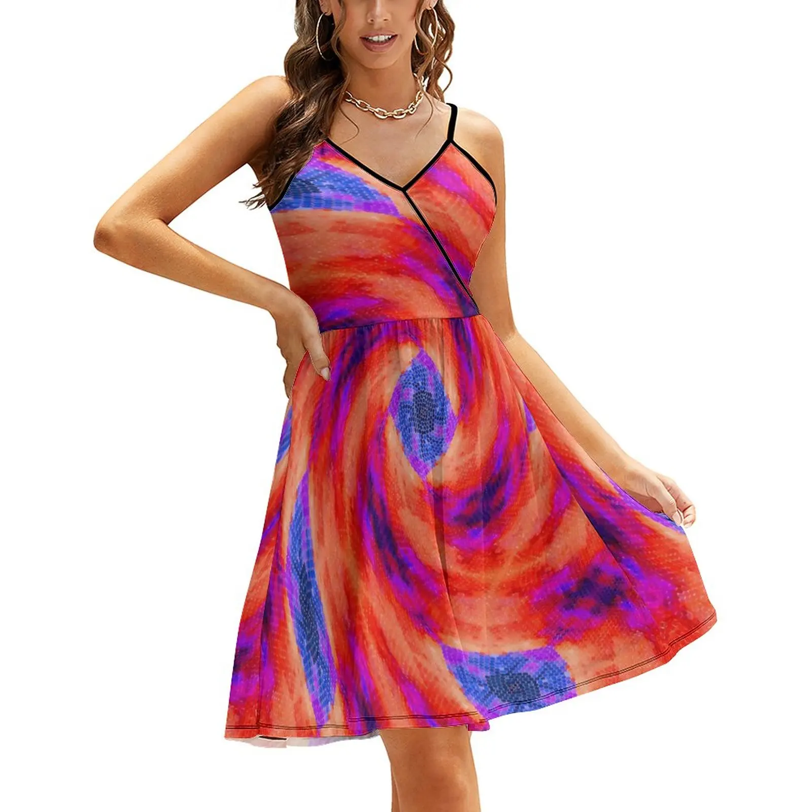 

Fire Storm Dress Ladies Abstract Print Cute Dresses Summer Spaghetti Strap Aesthetic Printed Casual Dress Big Size 2XL