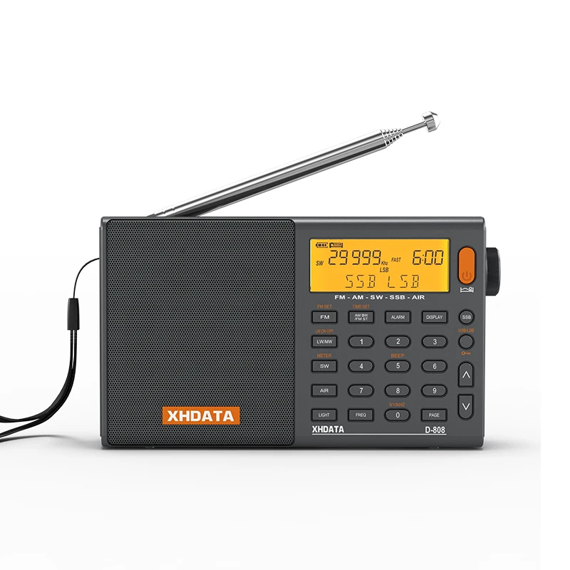 

D-808 Gray Portable Radio High Sensitivity and Deep Sound FM Stereo Multi Full Band with LCD Display Alarm Temperature